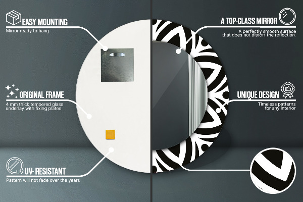 Specchio tondo decoro Ornamento geometrico nero