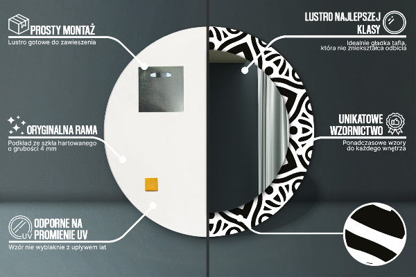 Specchio tondo decoro Ornamento geometrico nero