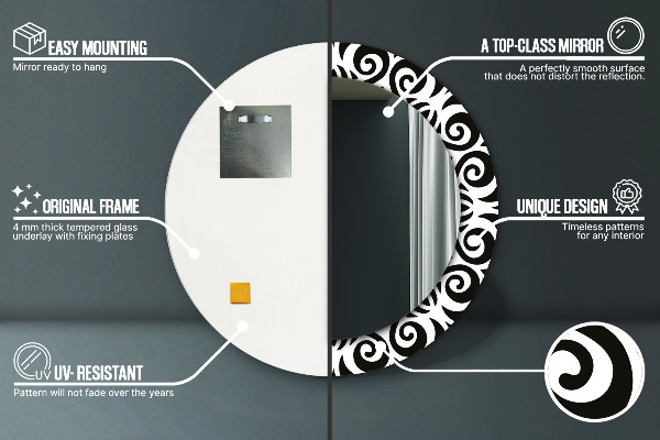 Specchio tondo decoro Ornamento geometrico nero