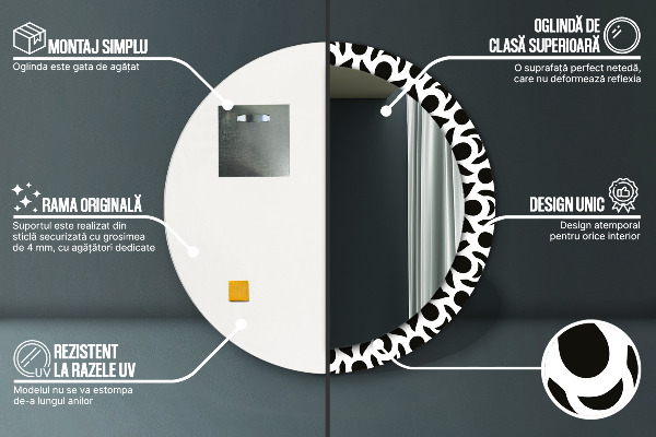 Specchio tondo decoro Ornamento geometrico nero