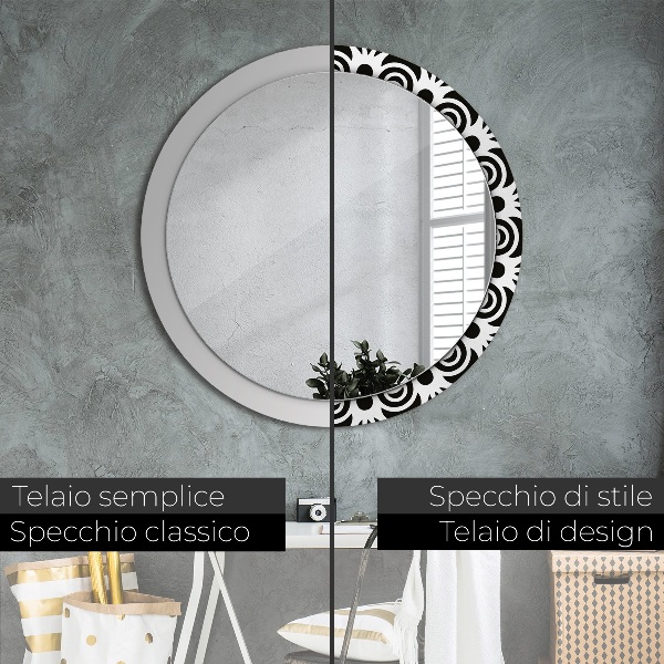 Specchio tondo decoro Ornamento geometrico nero