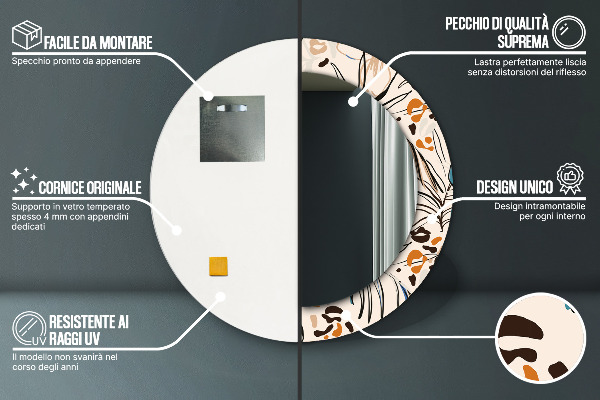 Specchio tondo decoro Fiori con un motivo nella giungla