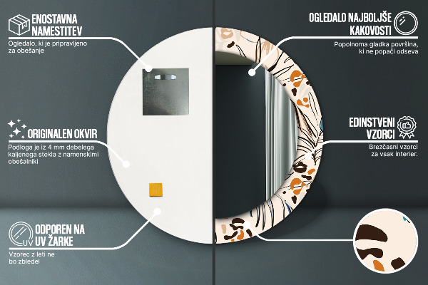 Specchio tondo decoro Fiori con un motivo nella giungla