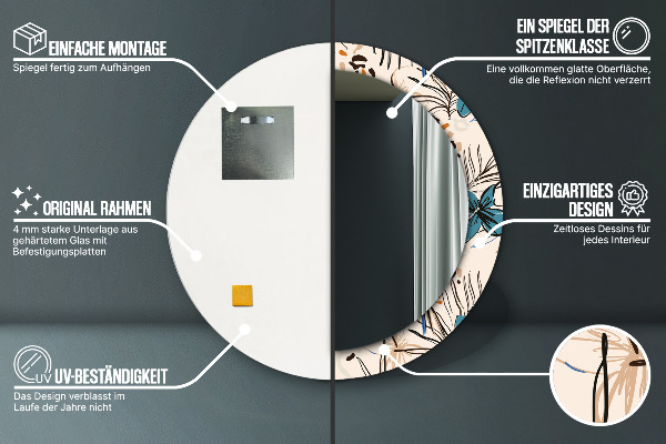 Specchio tondo decoro Fiori con un motivo nella giungla