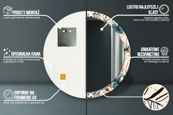 Specchio tondo decoro Fiori con un motivo nella giungla