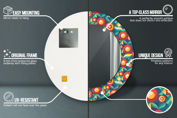 Specchio tondo decoro Frutta e foglie geometriche