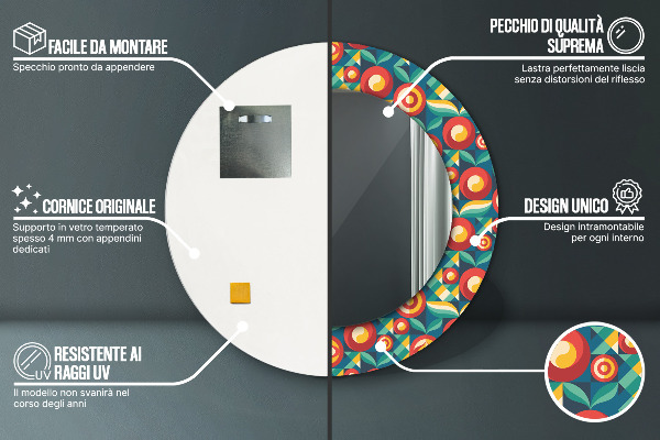 Specchio tondo decoro Frutta e foglie geometriche