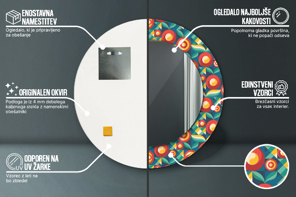 Specchio tondo decoro Frutta e foglie geometriche