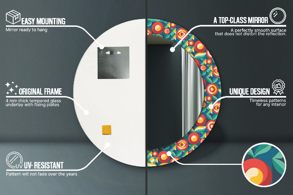 Specchio tondo decoro Frutta e foglie geometriche