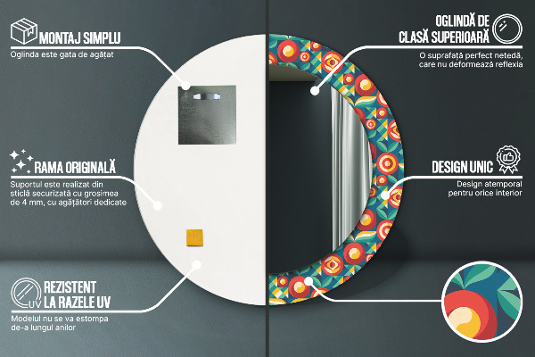 Specchio tondo decoro Frutta e foglie geometriche