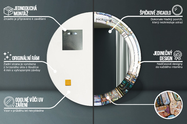Specchio tondo stampato Finestra di vetro colorato astratto