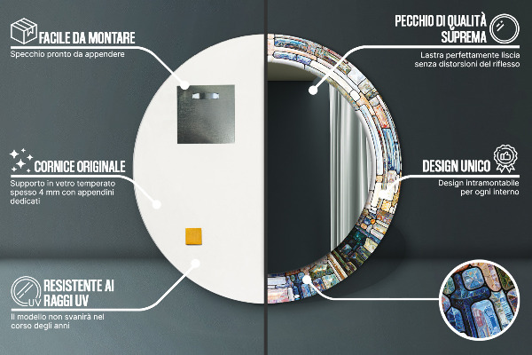 Specchio tondo stampato Finestra di vetro colorato astratto
