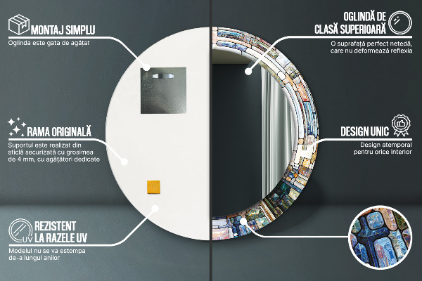 Specchio tondo stampato Finestra di vetro colorato astratto