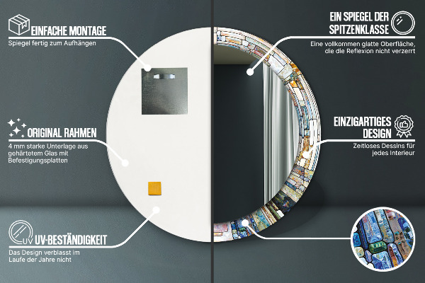 Specchio tondo stampato Finestra di vetro colorato astratto