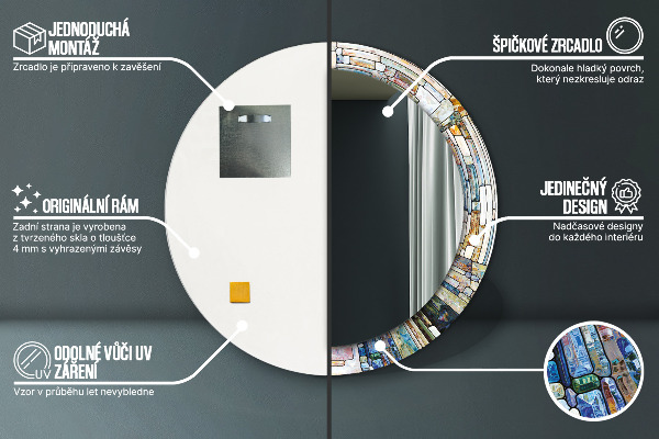 Specchio tondo stampato Finestra di vetro colorato astratto