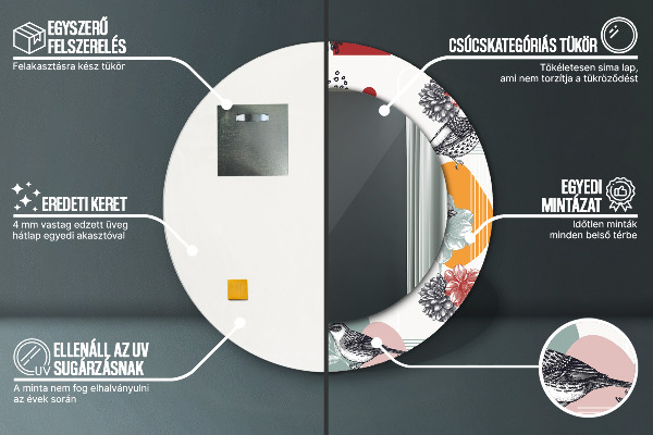 Specchio tondo stampato Astrazione con gli uccelli