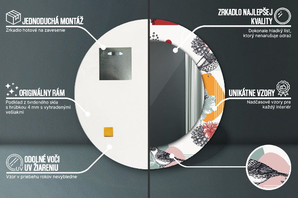 Specchio tondo stampato Astrazione con gli uccelli