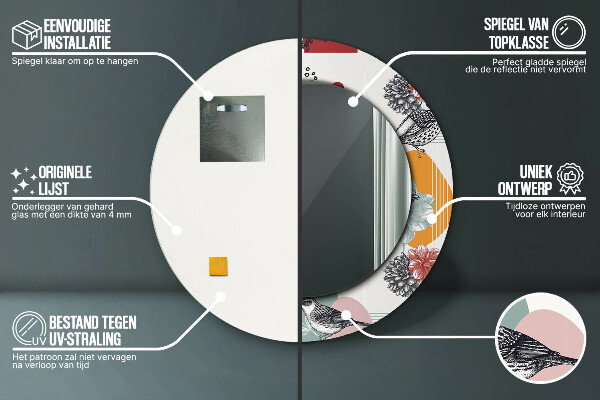 Specchio tondo stampato Astrazione con gli uccelli
