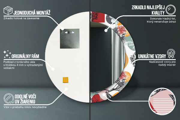 Specchio tondo stampato Astrazione con gli uccelli