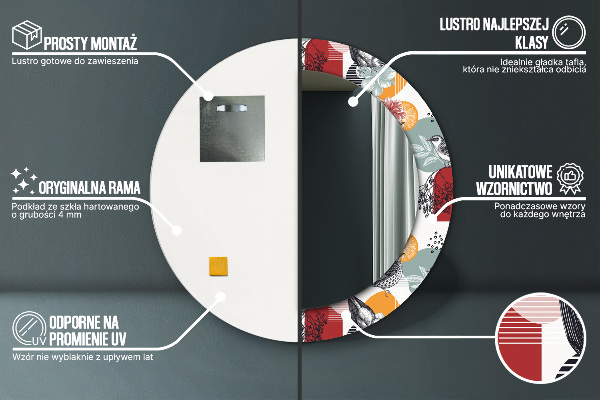 Specchio tondo stampato Astrazione con gli uccelli