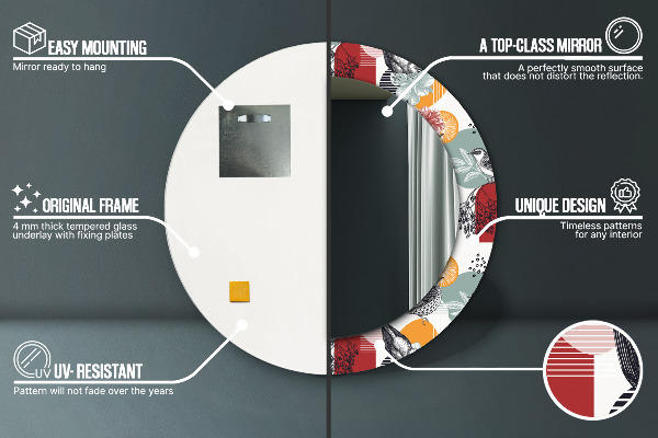 Specchio tondo stampato Astrazione con gli uccelli