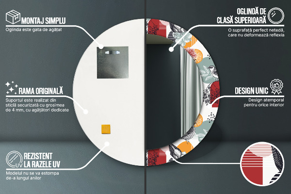 Specchio tondo stampato Astrazione con gli uccelli