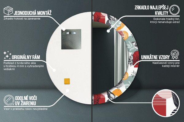 Specchio tondo stampato Astrazione con gli uccelli