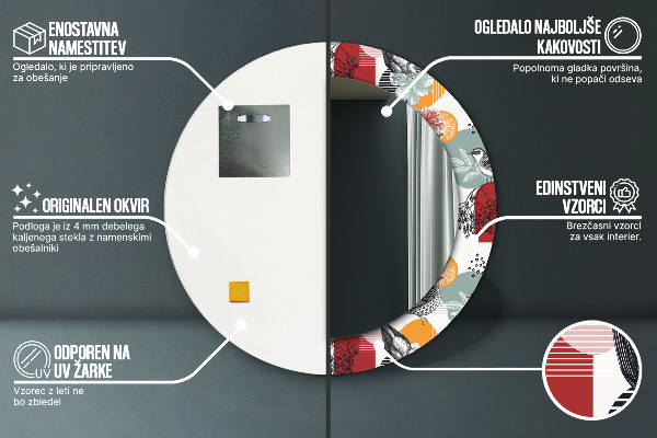 Specchio tondo stampato Astrazione con gli uccelli
