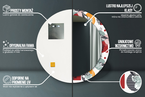 Specchio tondo stampato Astrazione con gli uccelli