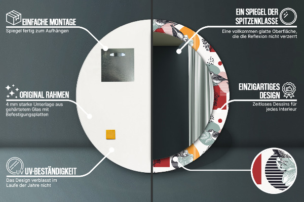 Specchio tondo stampato Astrazione con gli uccelli