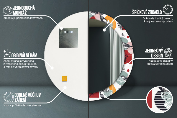 Specchio tondo stampato Astrazione con gli uccelli
