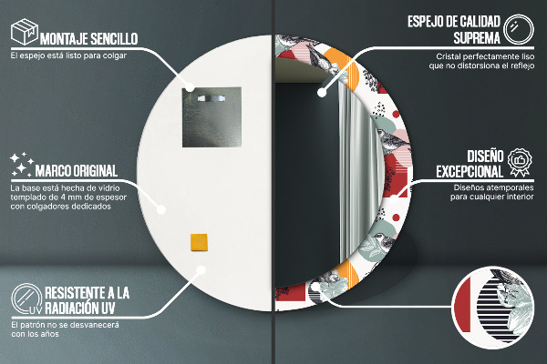 Specchio tondo stampato Astrazione con gli uccelli