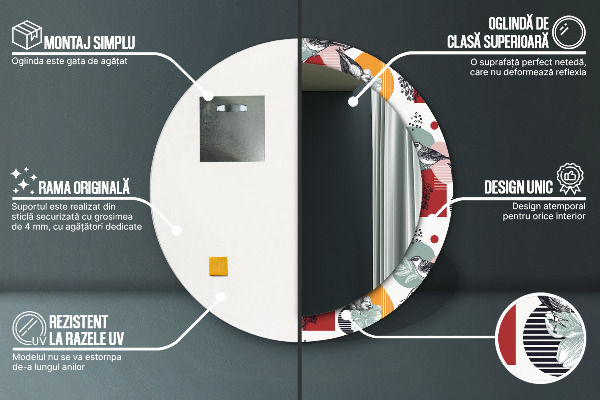 Specchio tondo stampato Astrazione con gli uccelli