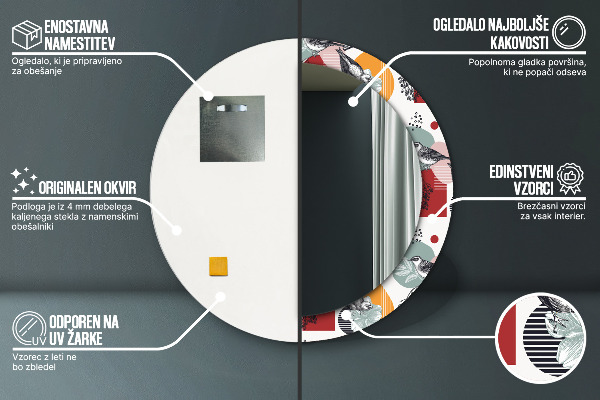 Specchio tondo stampato Astrazione con gli uccelli