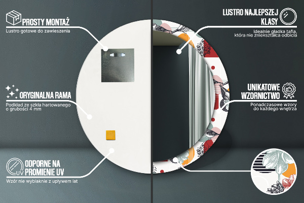 Specchio tondo stampato Astrazione con gli uccelli
