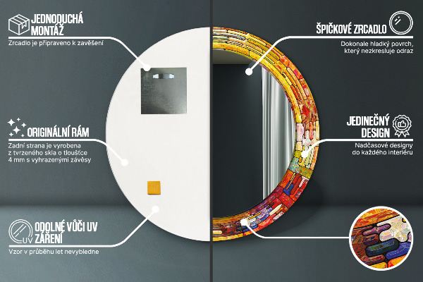 Specchio tondo stampato Finestra di vetro colorato