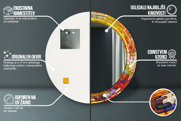 Specchio tondo stampato Finestra di vetro colorato