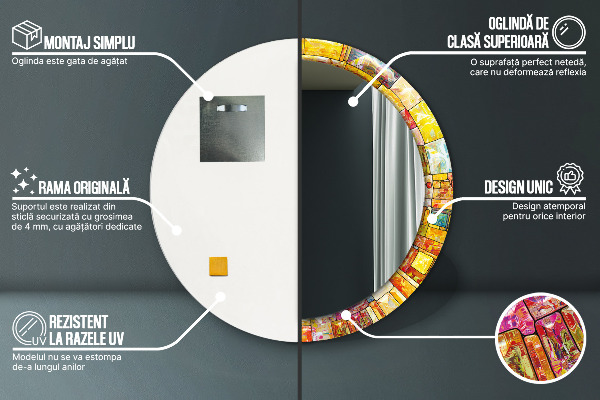 Specchio tondo stampato Finestra di vetro colorato