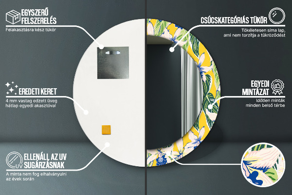 Specchio tondo stampato Orchidee blu e gialle