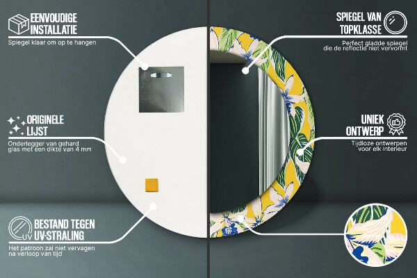 Specchio tondo stampato Orchidee blu e gialle