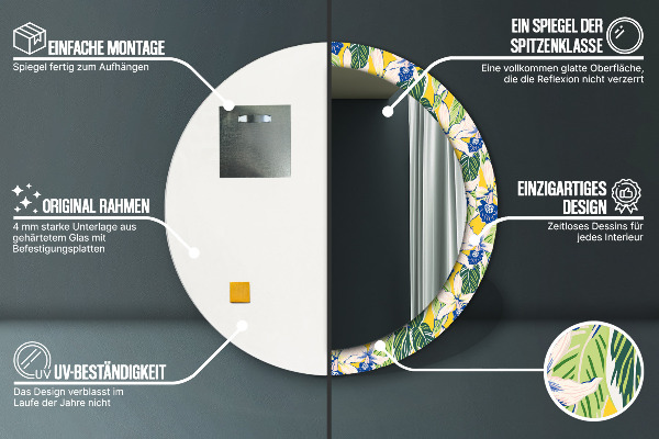 Specchio tondo stampato Orchidee blu e gialle