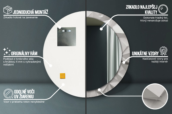 Specchio tondo decoro Crystal bianco astratto