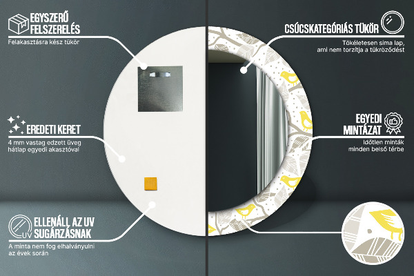 Specchio tondo decoro Uccelli gialli su rami