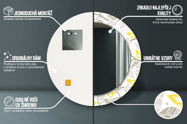 Specchio tondo decoro Uccelli gialli su rami