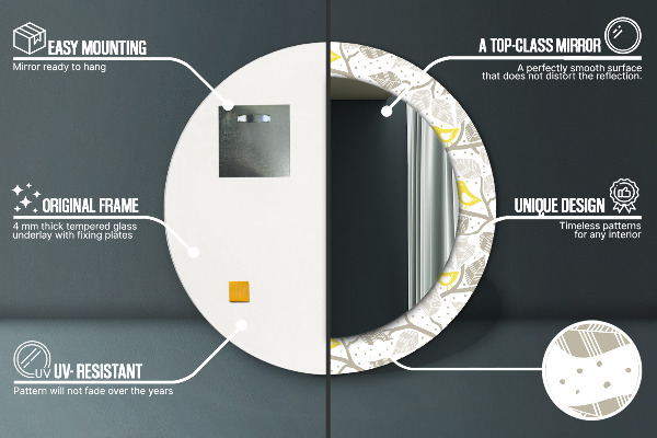 Specchio tondo decoro Uccelli gialli su rami