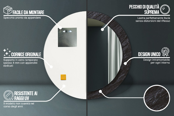 Specchio tondo decoro Pietra nera