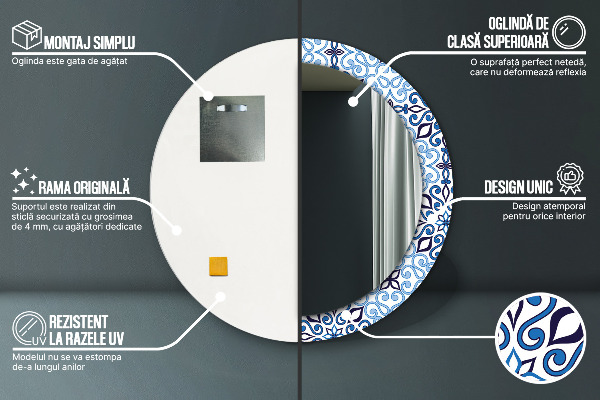 Specchio tondo decoro Pattern arabo blu