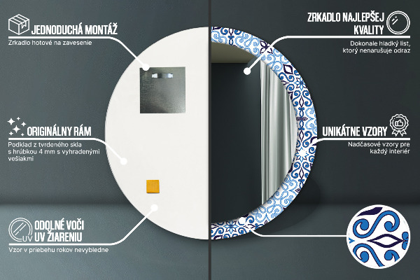 Specchio tondo decoro Pattern arabo blu