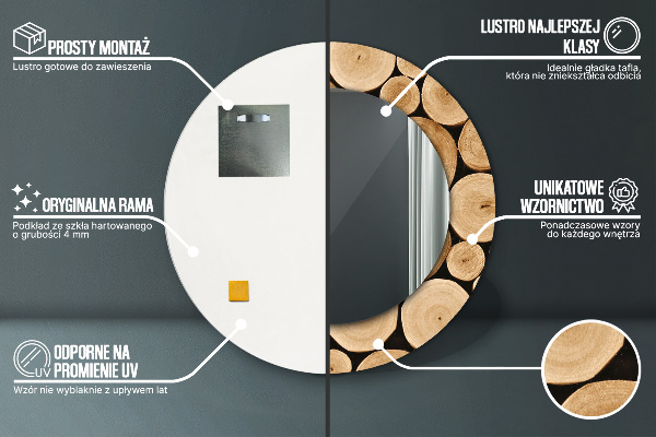 Specchio tondo decoro Tronchi di legno