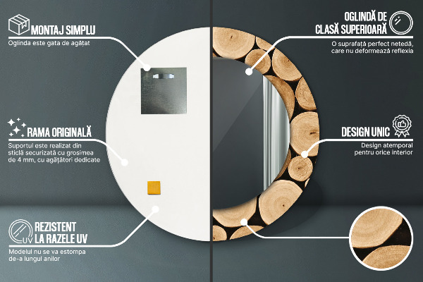 Specchio tondo decoro Tronchi di legno